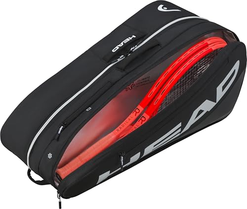 HEAD Tour Racquet Bag L (9R) Tennis Bag - Holds Up to 9 Racquets, CCT+ Climate Control Technology, 2 Main Compartments, Shoe Pocket & Backpack Carry System - color: Black