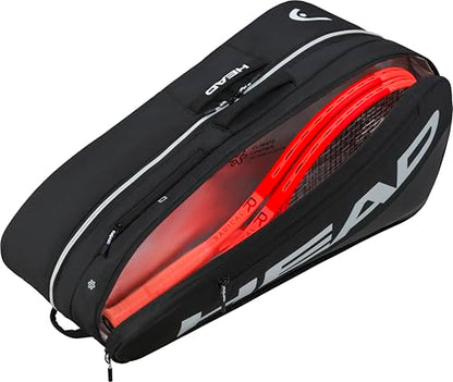 HEAD Tour Racquet Bag L (9R) Tennis Bag - Holds Up to 9 Racquets, CCT+ Climate Control Technology, 2 Main Compartments, Shoe Pocket & Backpack Carry System - color: Black