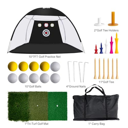 Golf Net, 10 x 7ft Backyard Practice net, Golf Hitting,Driving Net with mat for Indoor/Outdoor - style: Parallel Target