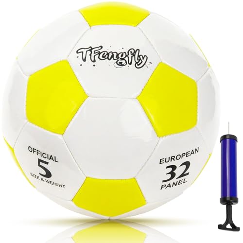 Size 2, 5 Soccer Ball with Pump Needle-Training Recreation Soccer Ball Size 2, 5 Thicker PU Tight Weaved Mini Soccer Ball for Teen Boy Girl Outdoor/Indoor League Game Practice Training - color: White+Yellow, size: Size 5