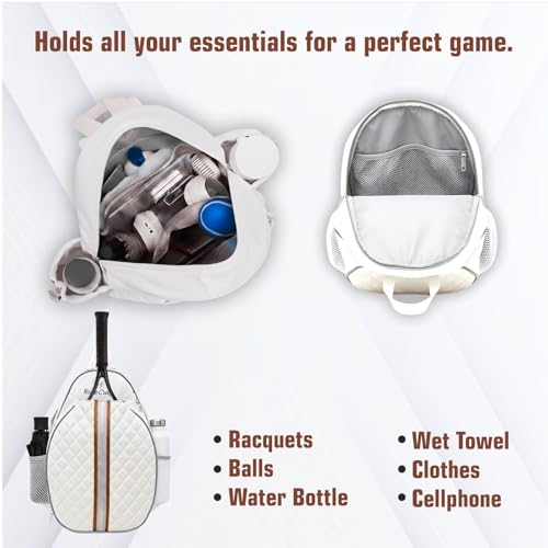Tennis Bag – Large Capacity Racket Bag for Tennis, Pickleball & Badminton – Water-Resistant & Lightweight - color: WHITE