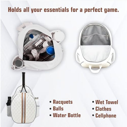 Tennis Bag – Large Capacity Racket Bag for Tennis, Pickleball & Badminton – Water-Resistant & Lightweight - color: WHITE