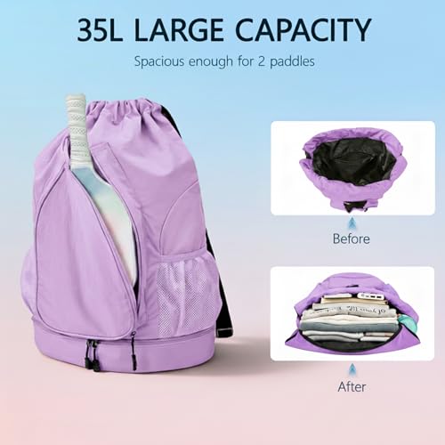 Pickleball Backpack for Women, Fit 2 to 4 Paddles, Pickleball Backpack with Shoe Compartment, Pickle Bag as Gifts for Beginner, Large Capacity Pickle Ball Bag with Paddle Cover Pocket - color: Purple