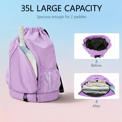 Pickleball Backpack for Women, Fit 2 to 4 Paddles, Pickleball Backpack with Shoe Compartment, Pickle Bag as Gifts for Beginner, Large Capacity Pickle Ball Bag with Paddle Cover Pocket - color: Purple