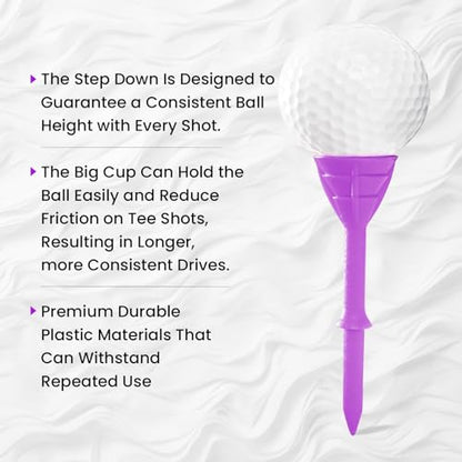 Amy Sport Golf Tees Plastic 3 1/4 inch Upgrade Unbreakable Bulk 30 Pack Reduce Friction Side Spin Durable Stable 83 mm Long Tee for Golfer Practice - color: Purple