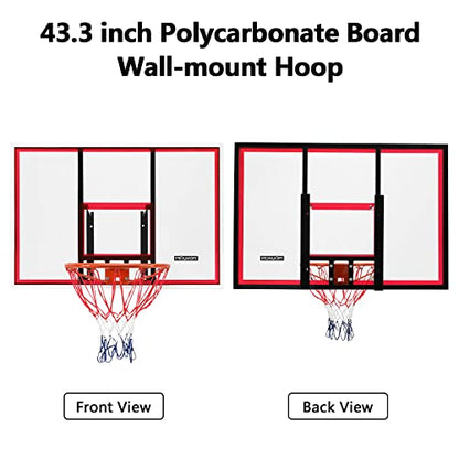 PEXMOR Wall-Mount Basketball Backboard Hoops & Goals Rim Combo Kit&Shatterproof Polycarbonate Board&All-Steel Rustproof Frame&for Standard No.7 Balls