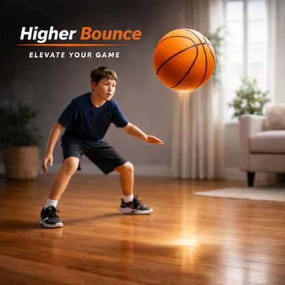 Silent Basketball Size 7(29.5"),Foam Indoor Basketball No Air Needed, Pro PU Foam ball with Grooved Grip,Solid Ball in Gift Box,High Rebound,Higher Quiet Basketball for Home Dribbling Practice