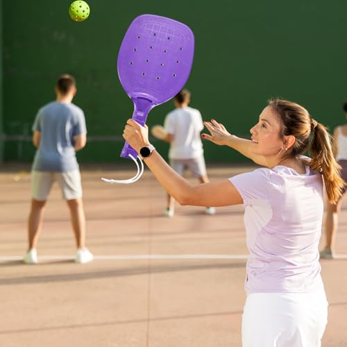 Seenelling Plastic Paddleball Racket PE Equipment for Elementary School with Lanyard Classes Equipment, 15.2 x 7.5 Inches - color: Yellow Orange Purple Red Blue Green