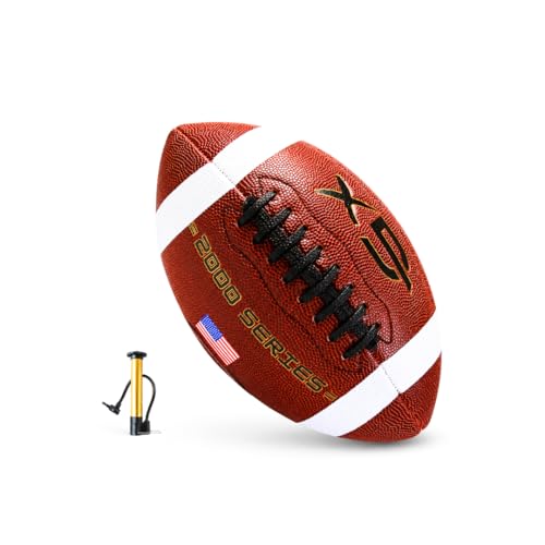 Official Size 9 Football, 2000 Series Collection, Premium Leather Construction, American Football with Ball Pump, College Regulation Size