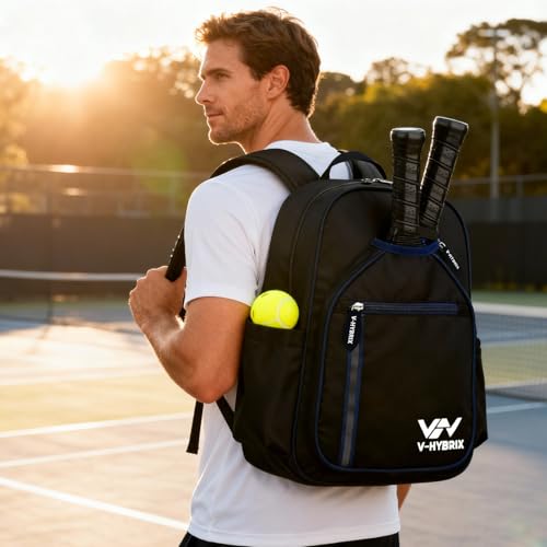 Pickleball Bags, 30L Deluxe Waterproof Pickleball Backpack with Shoe Compartment for Men Women Pickle Ball Gift Accessories for Pickball Lovers (Black) - color: Black