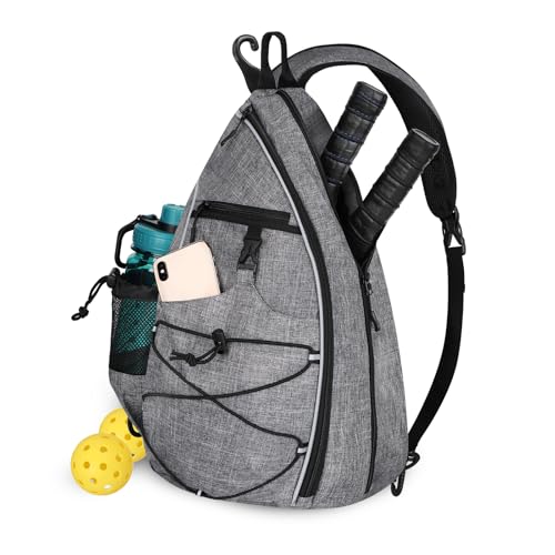 Goloni Pickleball Sling Bag for Men Women, Lightweight Pickleball Backpack with Fence Hook - color: Grey