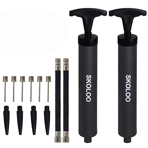 SKOLOO 10" Portable Hand Air Ball Pump Inflator Kit with Needle, Nozzle, Extension Hose for Soccer Basketball Football Volleyball Water Polo Rugby Exercise Sports Ball Balloon Swim Inflatables - color: 2 Black