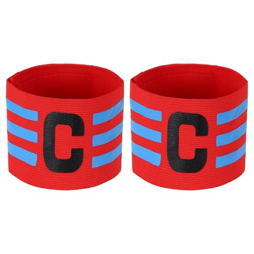 Captain Arm Bands for Soccer, Soccer Captain C Armband, Classic Striped Elastic Protective Arm Badge Player Bands - color: Red