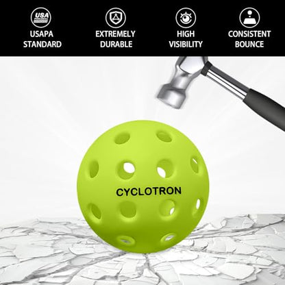 cyclotron 6-Pack Premium Pickleball Balls - USAP Approved, 40 Holes Outdoor/Indoor Pickle Balls with Bag, Perfectly Balanced, High Bounce True Flight, Pickle Ball for Tournament Play - color: green