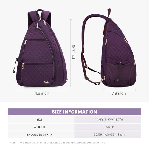Women's Pickleball Backpack - Quilted Crossbody Sling Bag for Tennis & Pickleball Paddle - color: Purple, size: Large