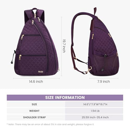 Women's Pickleball Backpack - Quilted Crossbody Sling Bag for Tennis & Pickleball Paddle - color: Purple, size: Large
