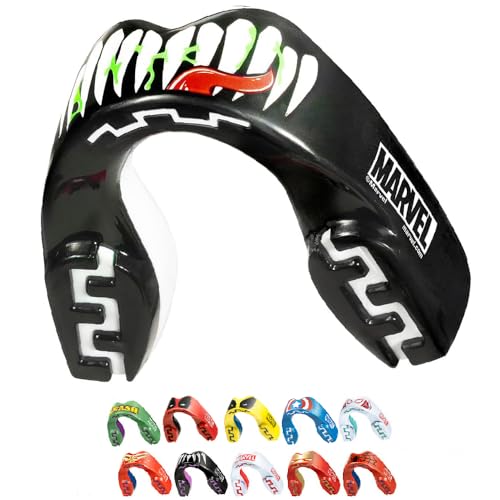 Marvel Venom Mouth Guard, Dual Layer Mouthguard for Youth with Case, Easy Fit Remoldable Mouthpiece for Football, Boxing, Lacrosse, MMA, Basketball & All Contact Sports (Kids <11 Years, Black) - color: Venom, size: Junior (up to 11 Year)