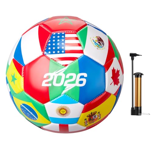Tellingyou 2026 World Flag Soccer Ball Bulk with Pump Needle Multi-Country Design for Adults Team Training Club Events Sports Parties and Soccer Fan Gifts - size: Size 4