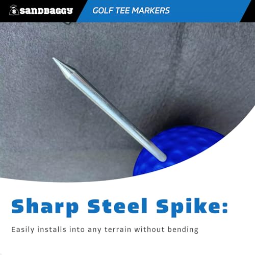 Sandbaggy Plastic Tee Markers for Golf Course (UV Resistant) - Steel Spike - Safety Caps Included - color: Blue