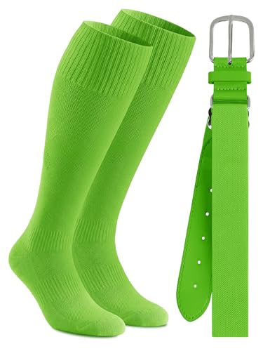 Cooraby Baseball Socks and Belt Combo Youth Boys Adjustable Softball Football Socks and Elastic Baseball Belts for Boys Girls - color: Neon Green, size: 5-7 Years