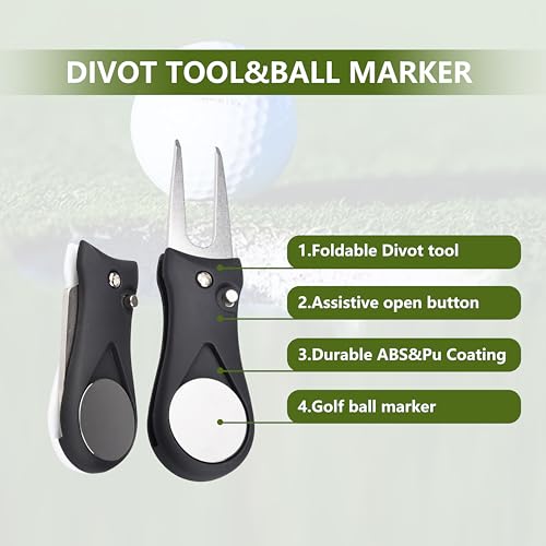 23P Golf Essentials Kit -Golf Green Fork, Golf Brush,Accessory Pack, Golf Towel, Golf Club Brush, Golf Ball Marker, Divot Repair Tool, Golf Ball & Golf Tee Holder,Golf Gifts for Men