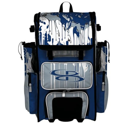 Boombah Superpack Hybrid Rolling Bat Bag - Wheeled & Backpack Version - Graffiti Drip - Multiple Color Options - color: Royal Blue/Gray/White