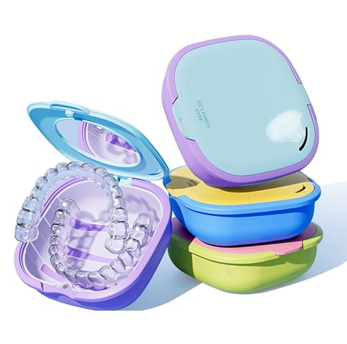 Retainer Case for Invisalign & Clear Aligners – Slim Portable Orthodontic Case with Vent Holes Mirror Magnetic Closure Travel-Friendly Mouth Guard Holder for Teen Women(1pcs，Purple) - color: Sky Blue