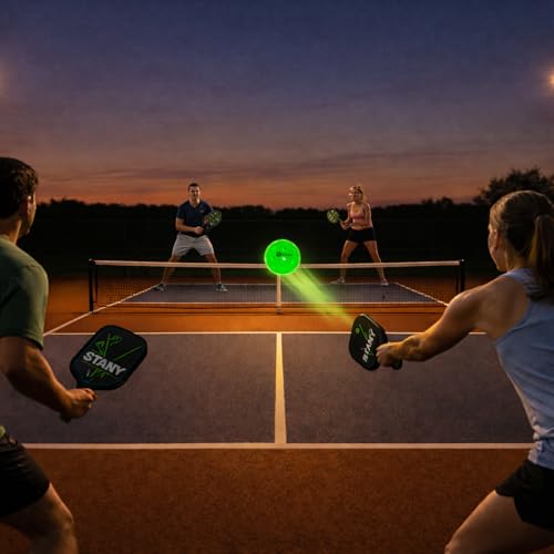 STANY Night Play Pickleball Balls (Updated 2026 Model)– LED Pickleball, Glow in the Dark, Lighted, USAPA Size, 40-Hole, Indoor/Outdoor, Beginner/Competitive, Gift, Green, 6 Pack, 3 Extra Batteries