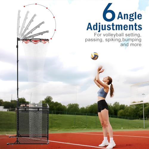 Volleyball Setter Training Equipment Volleyball Setter Training Net with Ball Collection Net – Adjustable Setting Trainer (6 Angles) with 2 Target Hoops, Sandbags & Suction Cups for Indoor/Outdoor
