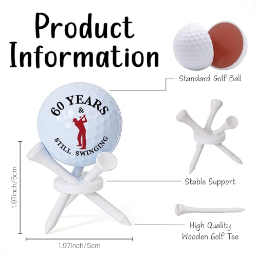 Dad Gift for Fathers Day, 60th Birthday Golf Gifts for Grandpa Dad Friends Husband Men, 60 Years Old Novelty Birthday Golf Ball Gift, Golf Ball Tabletop Display Stand Holders Gifts Decor, 3 tees
