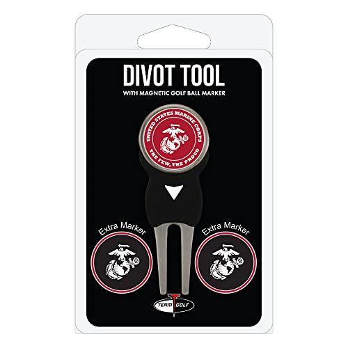 Team Golf Military Marines Divot Tool Pack with 3 Golf Ball Markers Divot Tool with 3 Golf Ball Markers Pack, Markers are Removable Magnetic Double-Sided Enamel