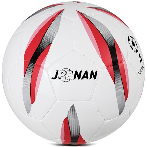 Low Bounce Futsal Ball Size 4 – Indoor Soccer Ball with Reinforced Stitching & TPU Cover for Training, Games, and Competition – Durable for Youth and Adults - color: White/Pink Red