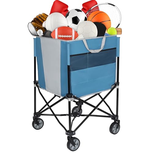 Portable Volleyball Cart with Wheels, Rolling Ball Storage Cart with Lockable Wheels, Sports Equipment Organizer Rack for Garage Basketball Tennis Toy Storage