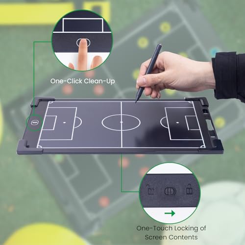 Soccer Coaching Board 16 Inch LCD Digital Tactical Board, Full & Half Field Double Board Set,Magnetic Soccer Training Equipment with Premium Leather Protective Case for Coaches and Teams