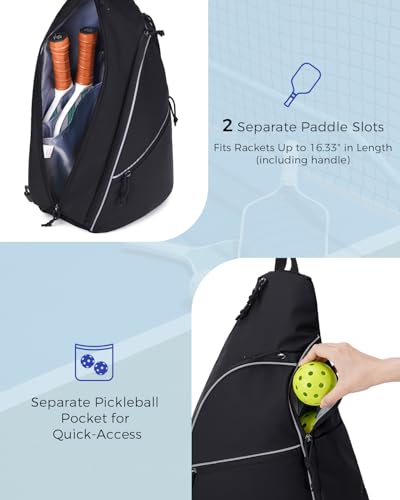 sportsnew Pickleball Bag for Men Women, Pickleball Sling Bag with Separate Paddle & Ball Compartment, Fence Hook, Phone Pocket for Quick Access, Waterproof Pickleball Backpack, Patent Pending - color: Black
