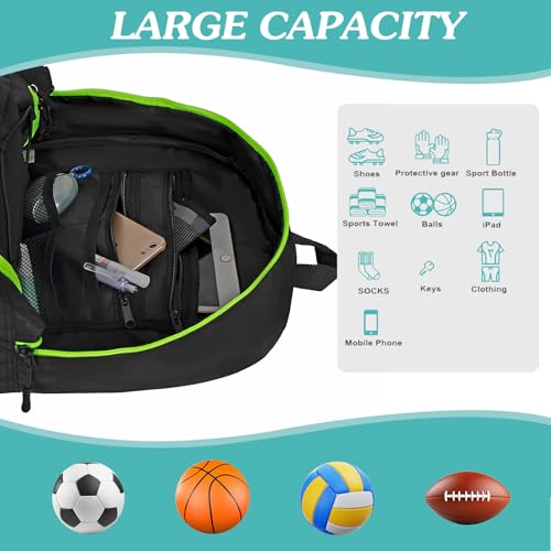 WOLT Soccer Backpack Soccer Bag with Ball Holder & Shoes Compartment, Sport Equipment Bags For Football, Basketball, Volleyball, Gym - color: LemonGreen