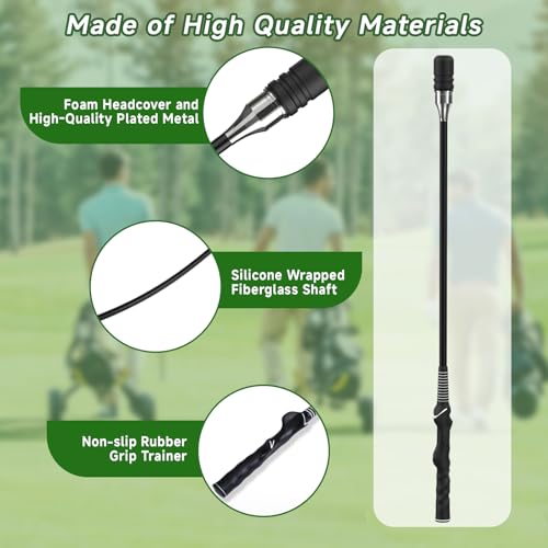 Golf Swing Speed Trainer, Golf Grip Trainer for Warm Up and Click Stick Tempo, Golf Swing Training Aid for Right Handed Golfers, Improves Flexibility, Balance & Swing Rhythm, Indoor & Outdoor Use