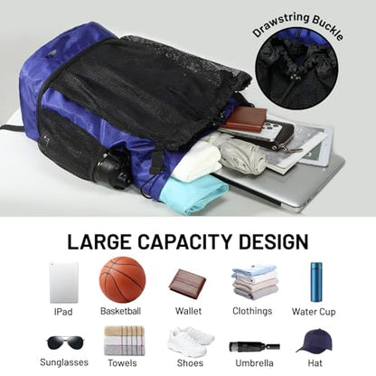 MIER Drawstring Basketball Backpack Soccer Bag with Shoe Compartment & Mesh Pocket Sports Gym String Backpack for Women Men, Lightweight - color: Blue