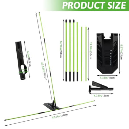 Golf Alignment Stick Holder Kit, Golf Training Aid Angle Adjustable with 6 Fiberglass Alignment Rods and ABS Angle Board, Swing Path Trainer Board for Backyard Practice