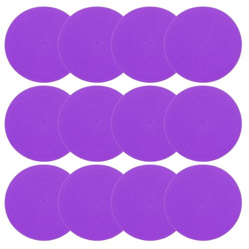 PATIKIL 9 Inch Poly Spot Markers, 12Pcs Non Slip Rubber Floor Dots with Storage Bag Flat Agility Cones for Sports Training Basketball Football - color: Purple
