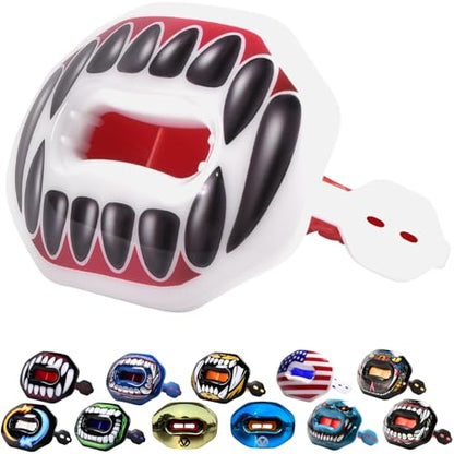 Oral Mart Flag Football Mouth Guard with 3D LipFit Design for Kids - Youth Football Mouthguard (No Boil) Cool Instant Fit Lip Guard Mouthpiece for Braces (Detachable Helmet Strap Included) - color: White and Red (Black Fangs)