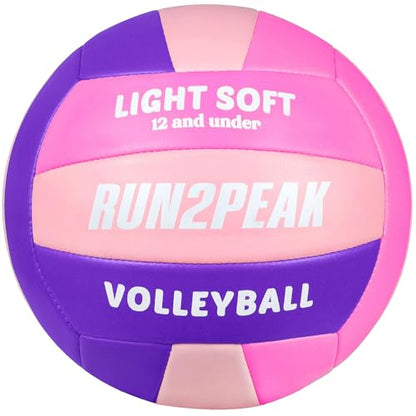 RUN2PEAK Light Soft Volleyball - Light Volleyball Designed for Beginners Kids Youth Teen - Lightweight Volleyballs for Indoor Outdoor Beach Backyard Official Size 5 Training Volley Ball