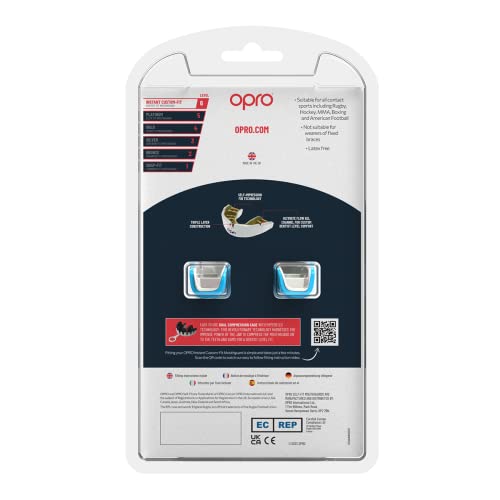 OPRO Instant Custom-Fit Mouthguard – Dentist Level Gum Shield Adult and Kids – OPRO Mouth Guard Boxing and MMA, Self-Fit Gum Shield Rugby – Maximum Protection with Dental Warranty (Sky Blue/White) - color: Sky Blue/White, size: Adult (10+)