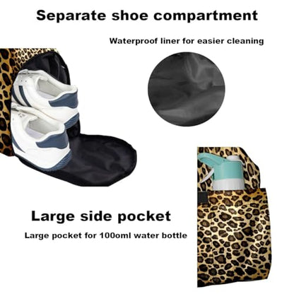 Brown Leopard Print Sports Duffle Bag - Large Gym Bag with Ventilated Shoe Compartment & Front Racket Sleeve, Waterproof Lightweight for Women Men Tennis Pickleball Travel - color: Brown Leopard Print