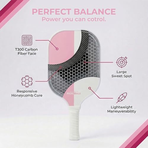 – Carbon Fiber Pickleball Paddles – USAPA Approved, Honeycomb Core, Cushioned Grip, Lightweight Design – Single Paddles & Paddle Sets - color: Pink/White - Single Paddle