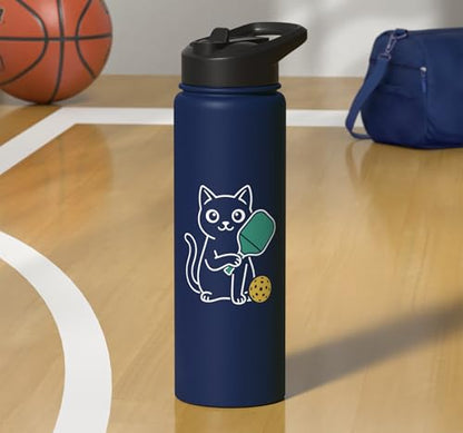 Pickleball Paddle Ball Player Minimal Clean Sports Fan Match Stainless Steel Insulated Water Bottle - color: Navy Blue