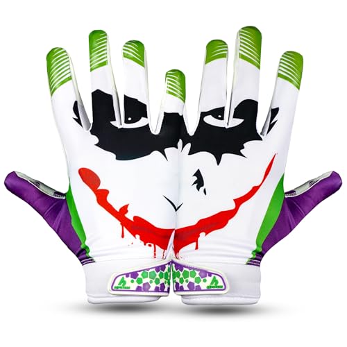 Youth Football Gloves - Elite Trendy Wide Receiver Gloves for Youth & Adult – Extra Sticky Grip Kids Football Gloves for Game Day, Training, High School - color: Purple, size: Youth - M/L