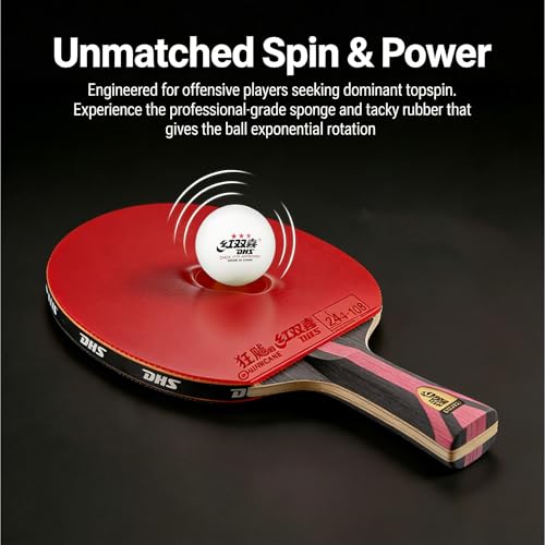 DHS Ping Pong Paddles,Table Tennis Racket with Hurricane 3 High Spin & Speed for Advanced Offensive Players, Flared Handle