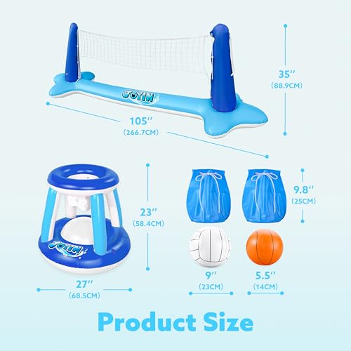 JOYIN Inflatable Volleyball Net & Basketball Hoops Pool Float Set; Balls Included for Kids/Adults, Summing Pool Game, Floating, Summer Floaties, Volleyball Court |Basketball,L-Dark Blue - color: Dark Blue, size: Large