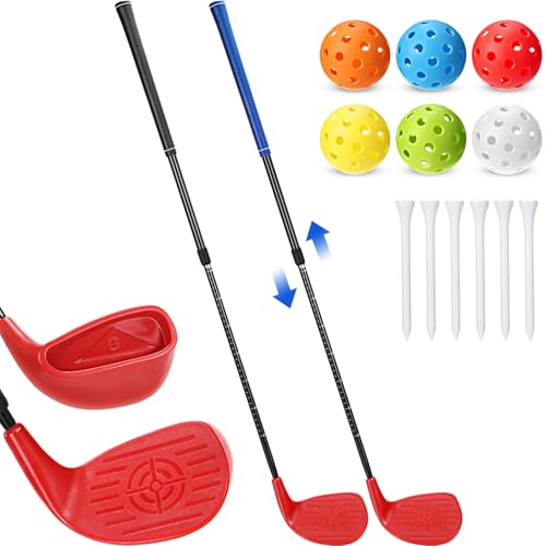 Realspring 2 Pack Backyard Golf Club Set Adjustable Golf Club for Backyard Game Plastic Chipping Clubs Hit Plastic Balls Outdoor Indoor Training Practice Gift(Black and Blue,Left Hand)